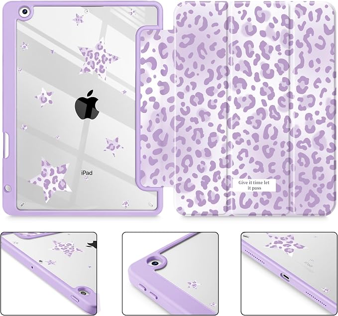 Tuiklol for iPad 10.2 inch 9th / 8th / 7th Gen 2021 2020 2019 Release Case | Built in Pencil Holder - TPU Protection Trifold Stand Stand Clear Back Tablet Cover With Auto Wake/Sleep Blue berries
