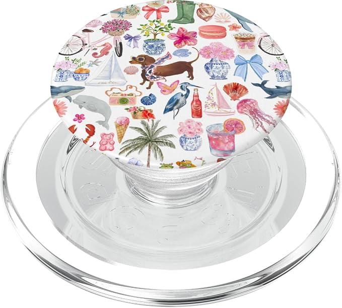 Aesthetic European Summer Bow Cute Dachshund Collage Art PopSockets PopGrip for MagSafe