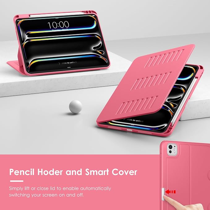 VIKESI Case for iPad Pro 11 inch (M5/M4) 2025/2024Multiple Angles Magnetic Stand CoverShockproof BackPencil Holderand Auto Sleep/WakeBlack