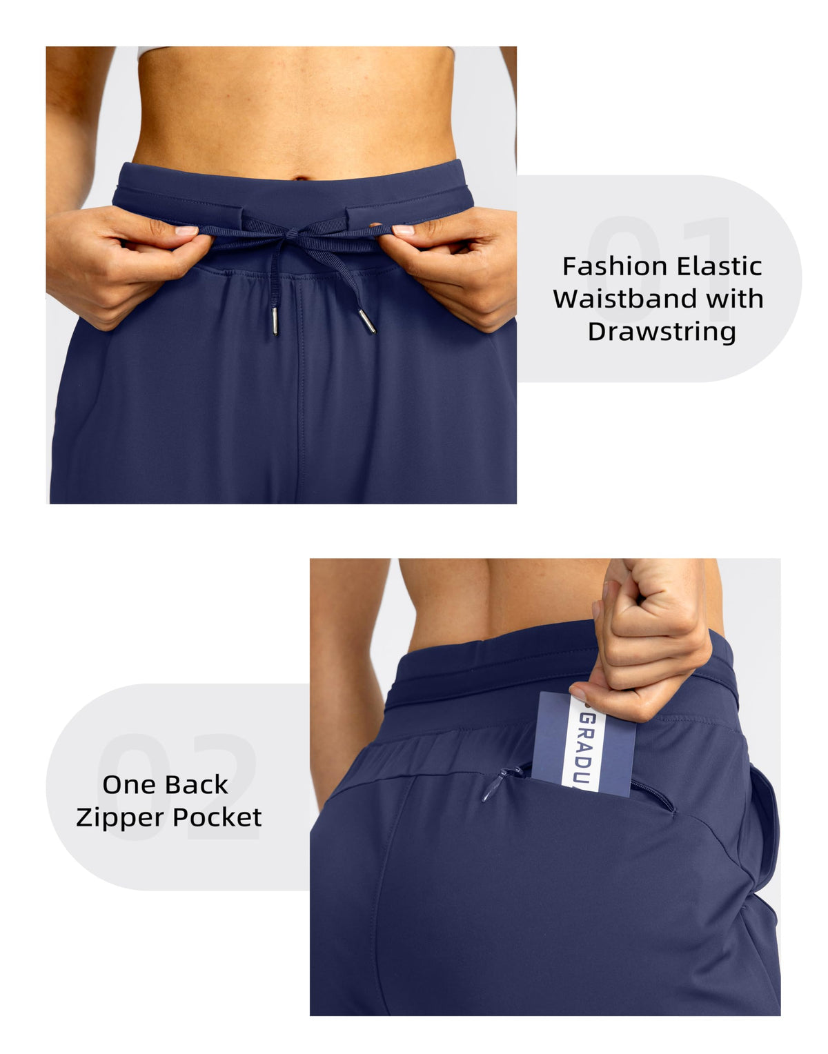 G Gradual Women's Joggers Pants with Zipper Pockets High Waisted Athletic Tapered Sweatpants for Women Workout Lounge (Navy, Medium)