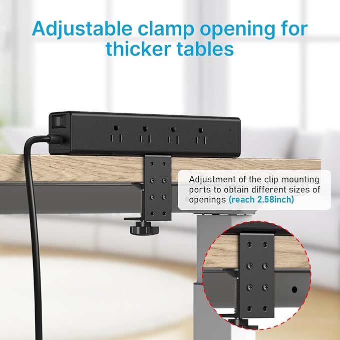 CCCEI Desk Outlet Station 20W USB C Port. 12 Outlet Desktop Clamp Power Strip Surge Protector 4800J with Switch. Nightstand Office Standing Desk Accessories Fit Thicker Table Edge or Screw Mount, 10FT