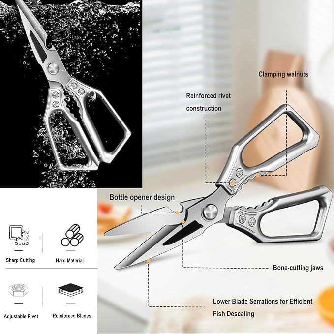 TUOLEWE Heavy Duty Kitchen Scissors - 3.0mm Thickened Blades