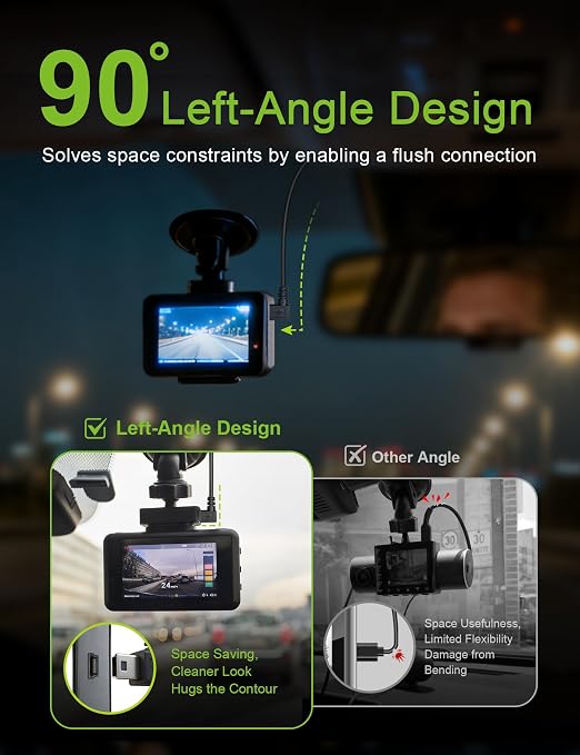 Anina Mini USB Mini-B Dash Cam Power Cord Left Angle Charging Cable Dash Camera Car Charger for Rexing V1V1P ProV -13FT/4M