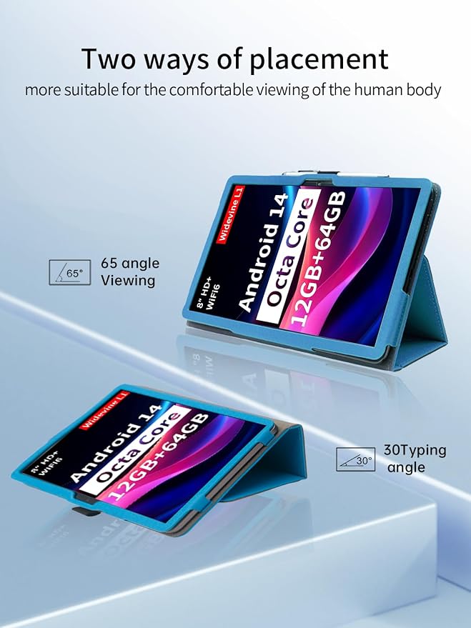 Case for Topsand M8 Android 14 Tablet 8 inch TabletsUYRUREL Leather Slim Folding Stand Cover with Hand Strap Magnet for Men Women Full ProtectionBlack.