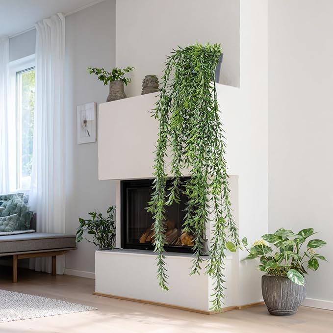 Artificial Hanging Plant 2 Pcs Faux Plant Ivy Vine Faux Eucalyptus Vines Fake Potted Greenery for Wall Living Room Home Shelf Office Bathroom Outdoor Indoor Decor (Type 4)