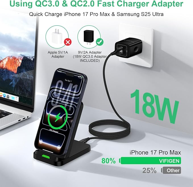 Wireless Phone Charger Android Stand for Android Samsung S26 Ultra/S26+/S26 | 15W Wireless Charging Pad Android Charger Flat Station Dock for Samsung Galaxy S26 S25 Ultra S25 FE S25 Edge S24 S23 S22 S