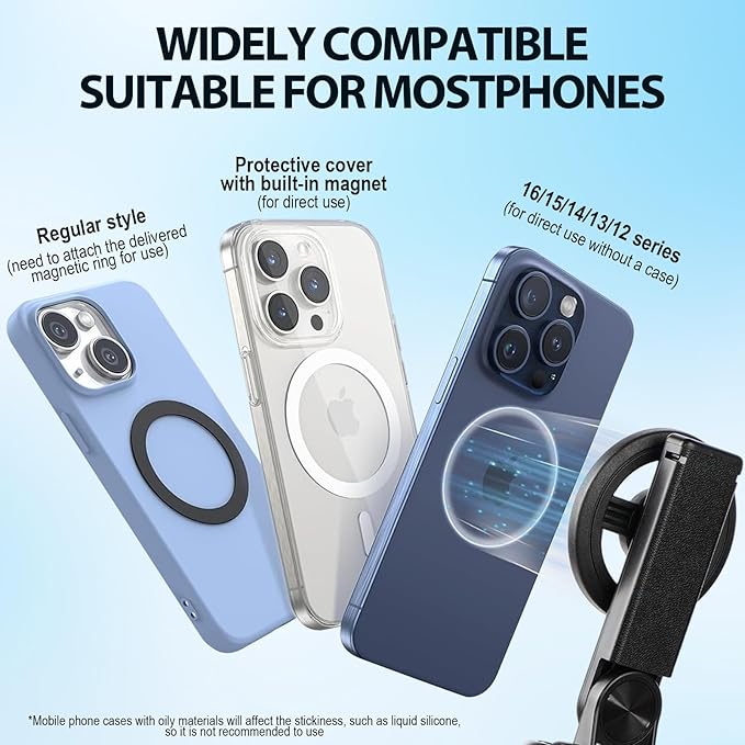 4-in-1 Multifunctional Magnetic Selfie Stick,Portable Pocket Size Selfie Stick for iPhone Magsafe,360° Rotation Phone Tripod with Wireless Remote for iPhone & Android