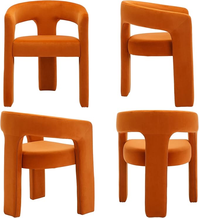 Modern Velvet Fabric Upholstered Dining Chairs with Open-Back, Cute Barrel Side Chairs Kitchen Armchair Accent Chairs for Dining Room Bedroom, Orange