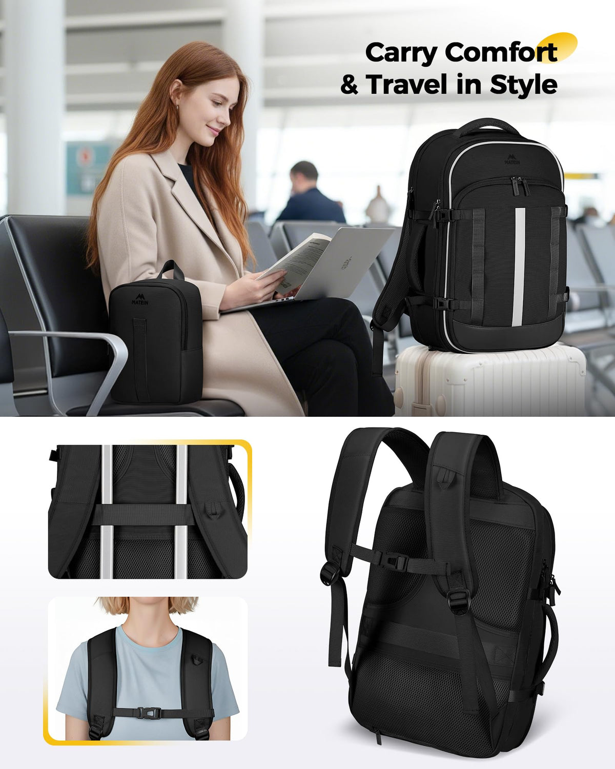 MATEIN HER 40L Travel Backpack with Shoe Compartment, TSA Personal Item Bag