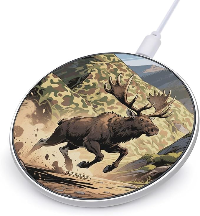 Hunting Camo Deer Wireless Charger with USB CableAluminum Alloy Frame 10W Max Compatible Fast Wireless Charging Pad- 3.2ft Cable Included for Travel Home Office Desk