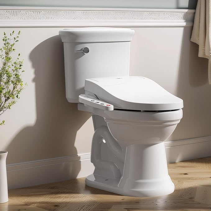 R&T V2601 Electric Bidet Seat For Elongated Toilet, Smart Toilet Seat with Heated Seat, Adjustable Temperature, Warm Air Dryer, Night Light