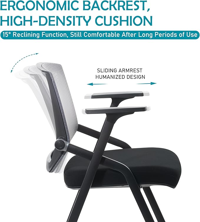 Conference Room Chairs, Folding Office Desk Chair with Lumbar Support and Sliding Armrest, Stackable Office Guest Chairs & Reception Chairs(12 Pack)