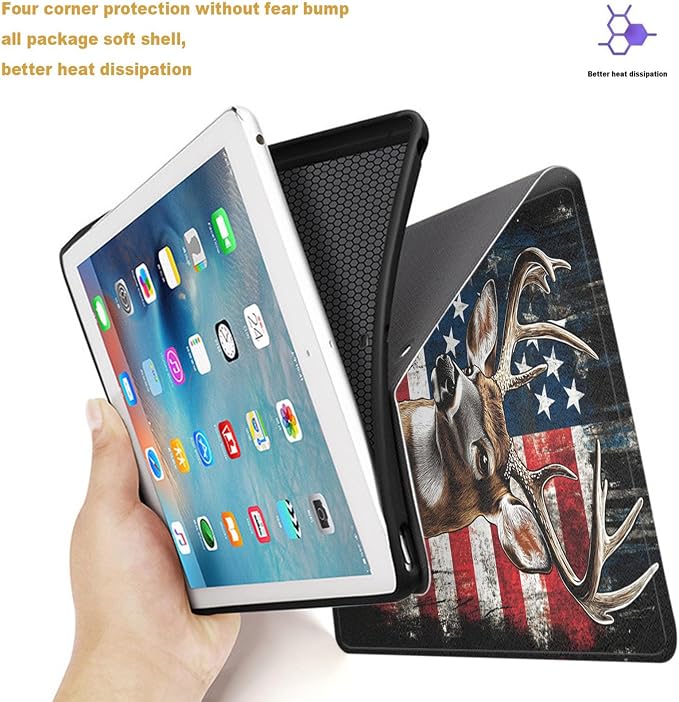 Tablet Case for 6 All-New Kindle (11th Generation2024/2022 Release)Shockproof Protective Cover with StandAuto Wake/SleepAmerican Flag Deer