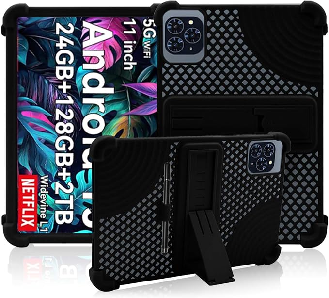 Case for TABWEE T90/W90 TabletNOUKAJU Tablet Protection Case(with Pen)Adjustable BracketSoft SiliconeSilicone Protection Cover for TABWEE T90 Tablet 11inch(Black)