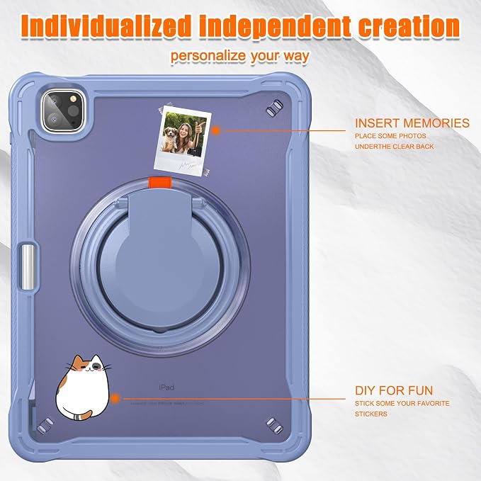 Batianda HaloCarry Case for iPad Pro 11 inch 2025 M5 2024 M4 Lavender Grey | Lightweight Dual-Layer Rugged Case with 360° Rotating Carry Ring Handle Stand and Pencil Holder Reinforced Corner Defen