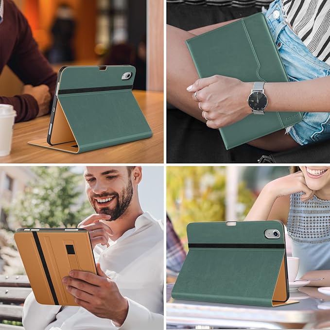 DTTO for iPad Air 11-inch Case M4/M3/M2 (2026/2025/2024) iPad Air 5th / 4th Generation (2022/2020) Premium Leather Business Folio Stand Cover with Pencil Holder - Auto Sleep/Wake Brown