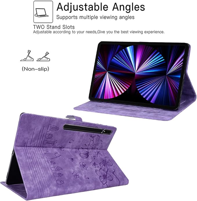 Dteck Wallet Case for Galaxy Tab S10+/S9+/S7 FE/S8+/S7 Plus 12.4 Tablet Premium PU Leather Folding Stand Auto Wake/Sleep Pen Holder Case with Hummingbirds
