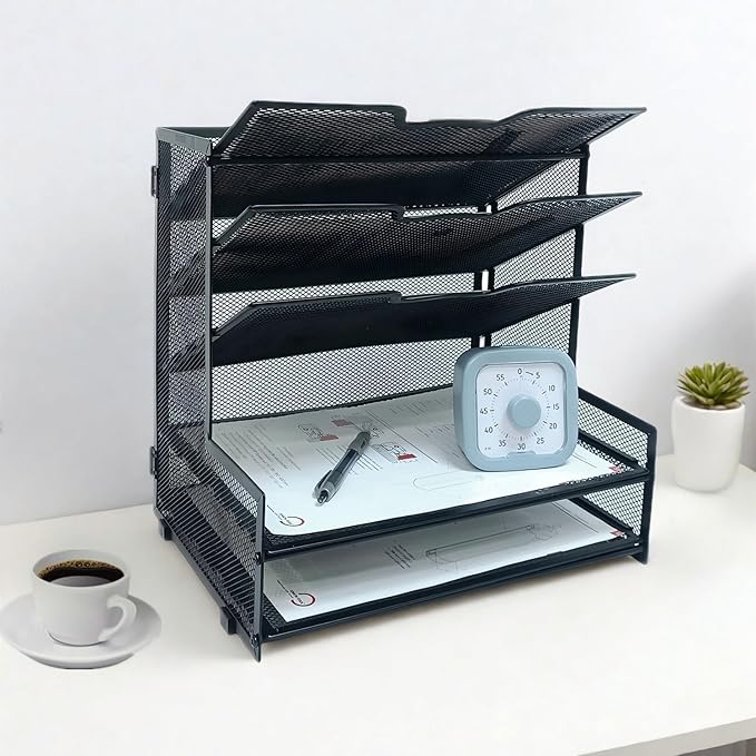 Generic 5-Tier Metal Mesh Desk Organizer, Office File Holder, Paper Organizer for Home Office Furniture, Black