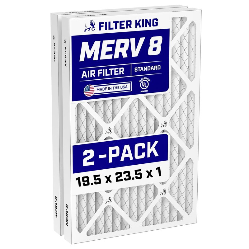 Filter King 19.5x23.5x1 Air Filter (MERV 8) (2-Pack) Dust & Allergy Control AC Furnace Filters, MADE IN USA, HVAC, Pleated, Electrostatic (Actual Size: 19.5 x 23.5 x .75)