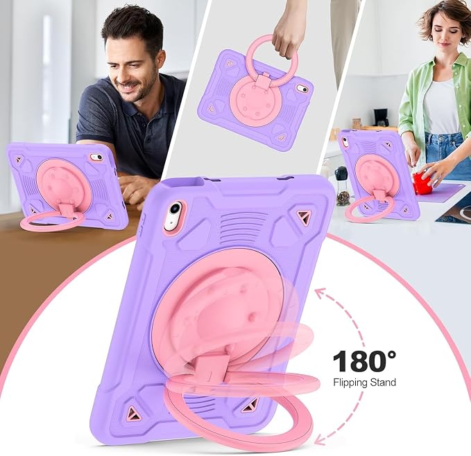 Case for iPad A16 11th / 10th Gen 10.9-Inch 360° Rotating Kickstand | Kids Shockproof Protective Cover with Handle Shoulder Strap &amp Pencil Holder Durable Silicone Case for Girls Black