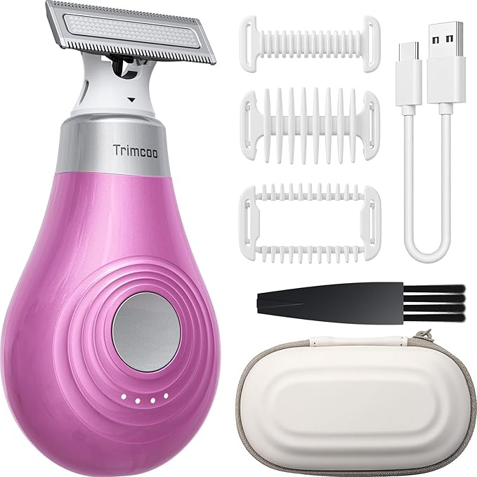 Trimcoo 2026 New Bikini Trimmer for Women - Small But Powerful Electric Razors, Intimate Pubic Hair/Lady Facial Painless Removal, USB-C Cordless Body Shaver for Trip, Replaceable Wet/Dry Blade, Pink