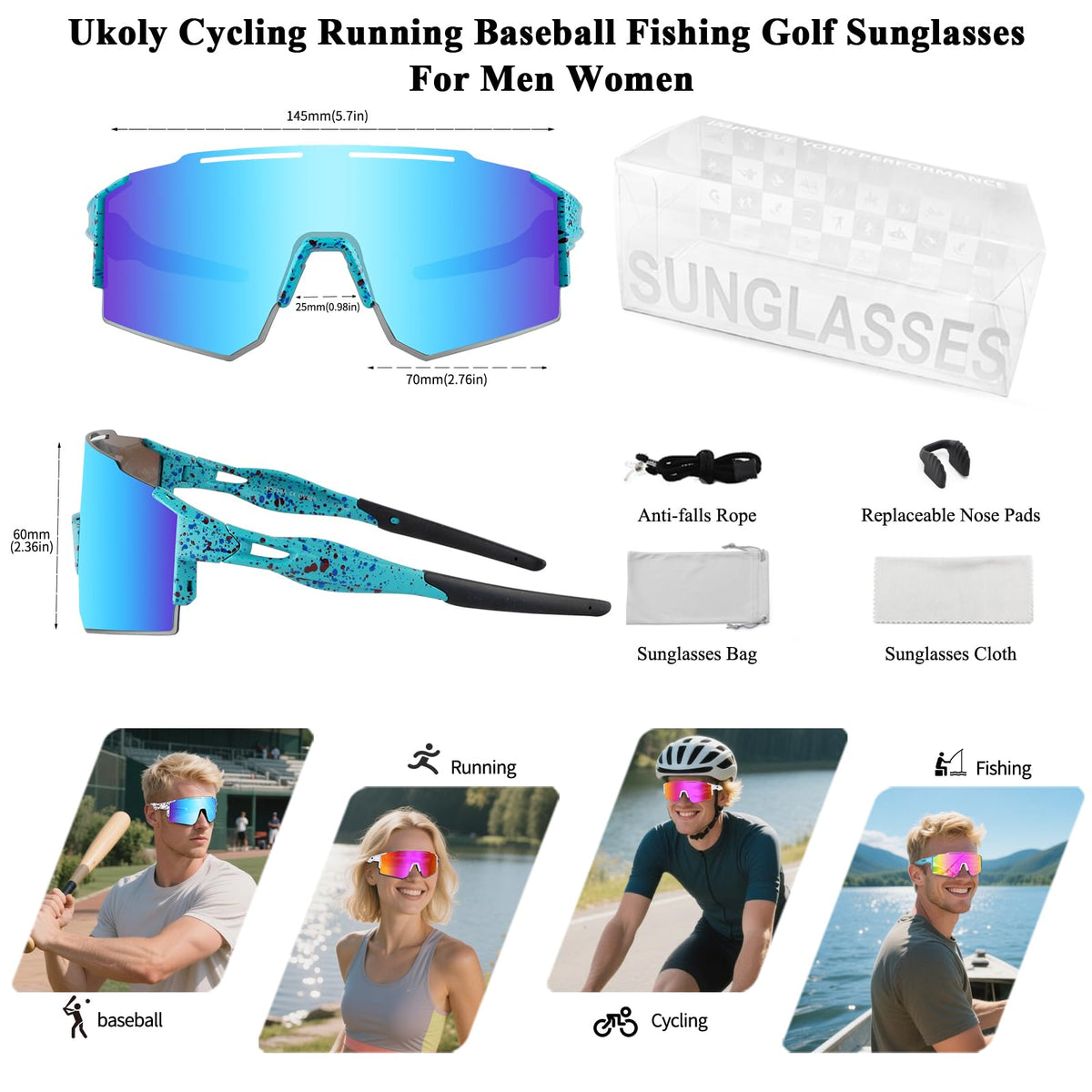 Ukoly Sport Sunglasses for Men and Women,HD PC Lens UV400 Protection