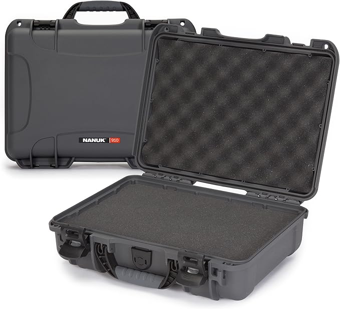 NANUK 910 Hard Case with Customizable Cubed Foam, IP67 Waterproof, Dustproof and Impact Resistant, 14.3” x 11.1” x 4.7”, Rugged Construction for Ultimate Protection, Made in Canada – Graphite