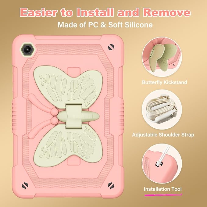 Cover for Samsung Galaxy Tab A11+ Plus/A9+ Plus Case with Screen Protector Galaxy Tab A11+/A9+ 11 inch 2025/2023 Released with Butterfly Stand Shoulder Strap Shockproof case for Kids Girl Colorful