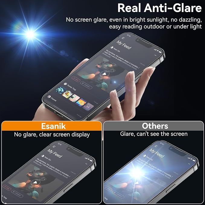 Esanik for iPhone 15 Pro Matte Glass Screen Protector [Auto-alignment] Anti-Glare &amp Anti-FingerprintAnti-ReflectionBubble Free Smooth as Silk 2 Pack 9H Glass Screen Cover