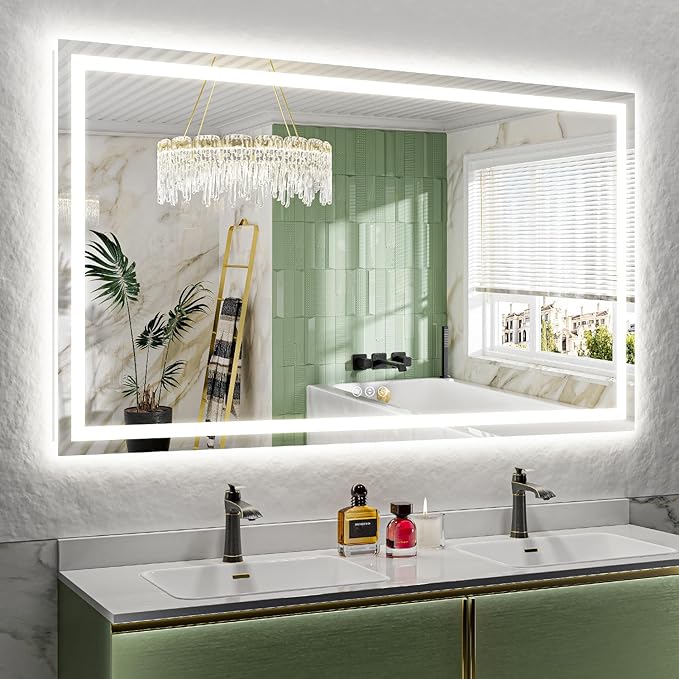 YEELAIT 66x40 Inch LED Bathroom Mirror with Lights Front and Backlit Lighted Vanity Mirror for Bathroom Wall with 3 Colors Dimmable Anti-Fog Memory Shatter-Proof IP54 Waterproof Horizontal/Vertical
