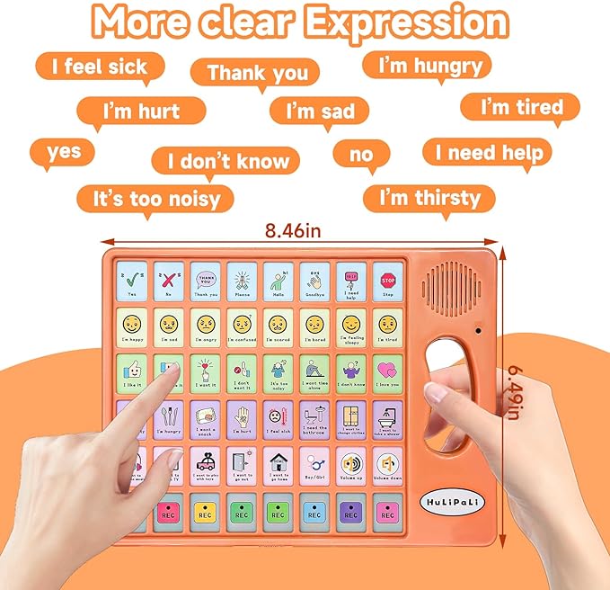 AAC Device for Autism with Grip Handle - 40 Pre-Installed Buttons & 8 Programmable Keys, Non-Verbal Communication Tool for Speech Therapy, Stroke Rehab & Aphasia, Adjustable Volume Talking Aid