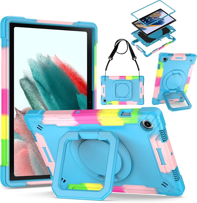 DETUOSI Galaxy Tab A8 Case - Shockproof with 360 Stand &amp Strap Heavy Duty for SM-X200/X205/X207 Black
