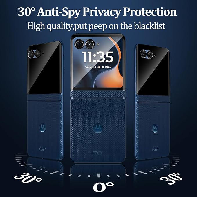 3+3 Pack for Motorola Razr+ 2024/2025 Front Privacy Screen Protector + Camera Protector3D Curved Full Cover Tempered Glass[Anti-Spy] Bubble Free Screen Protector for Razr 60 Pro/ 50 Ultra