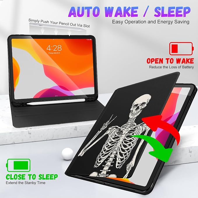 Uppuppy for iPad Pro 12.9 Case Kids Folio PU Leather Cover with Apple Pencil Holder Auto Sleep/Wake Adjustable Angles for iPad Pro 12.9 6th/5th/4th/3rd Gen Sun Moon Black