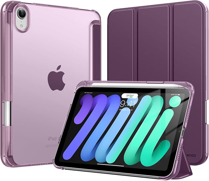 MoKo for iPad mini A17 Pro Case 8.3 Inch 2024 iPad mini 7th/6th Case 2021 | For iPad Mini Case with Pencil Holder Light Trifold Smart Protective Cover with Hard PC Translucent Back Shell Agave Gree