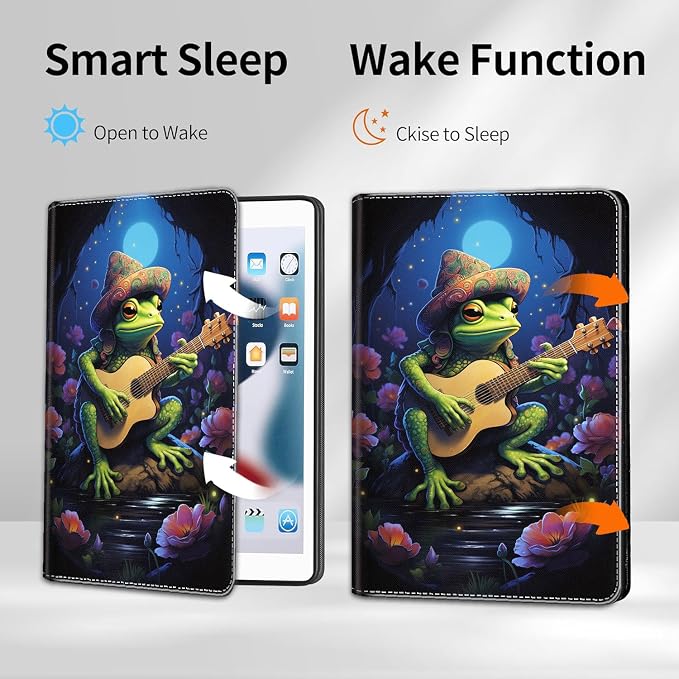 Case for iPad 10.2/10.5，iPad 9th/8th/7th Gen，for iPad 10.2 inch 2021/2020/2019/iPad Air 3rd Gen/Pro 10.5 - Slim Fit Standing Cover with Auto Sleep/Wake，Frog Playing Guitar