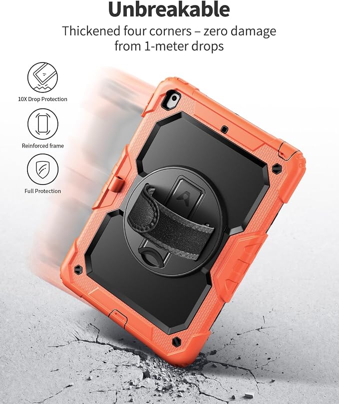 Ambison Case for iPad (A16) 11th/10th Generation 11''/10.9'' Black | Hand Strap 9H Tempered Glass Screen Protector Rotating Stand Shoulder Strap Heavy Duty Shockproof Pencil Holder