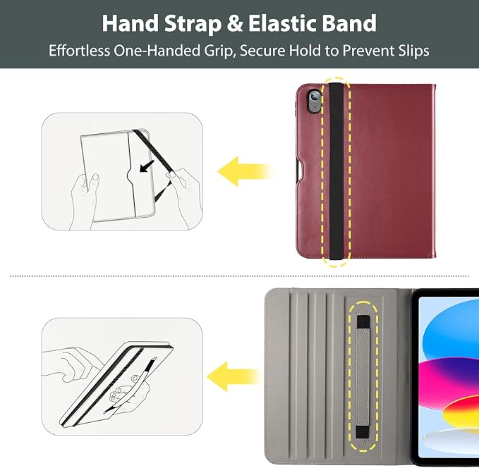 ProCase for iPad A16 11th Generation 11” 2025/iPad 10th Generation 10.9” 2022 with Pencil Holder iPad 11/10 PU Leather Case Business Stand Cover Smart Folio with Hand Strap Front Pocket -Berrypurple
