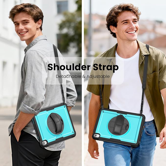 Case for iPad (A16) 11th/10th Generation 11''/10.9'' 2025/2022: Shockproof Protective Case with Hand/Shoulder Strap Pencil Holder Rotate Stand Screen Protector Black