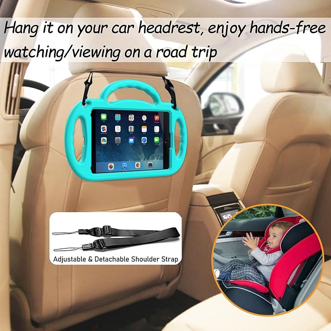 LTROP Kids Case for iPad Mini 5/4/3/2/1 7.9 Inch Case with Shoulder Strap Shockproof Handle Kickstand for iPad Mini 5th/4th/3rd/2nd/1st Generation for Kids Toddler Boys Girls Blue