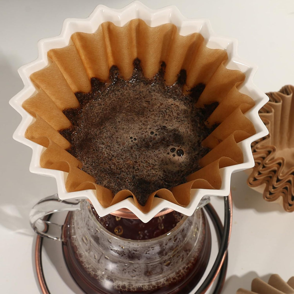 100 PCS Coffee Filters，8-12cup,Extra Large Coffee Filters Basket for Commercial, Domestic Coffee Maker Extra High Extra Wide, Anti ground, Unbleached, Natural，Flattened Diameter 9.75"