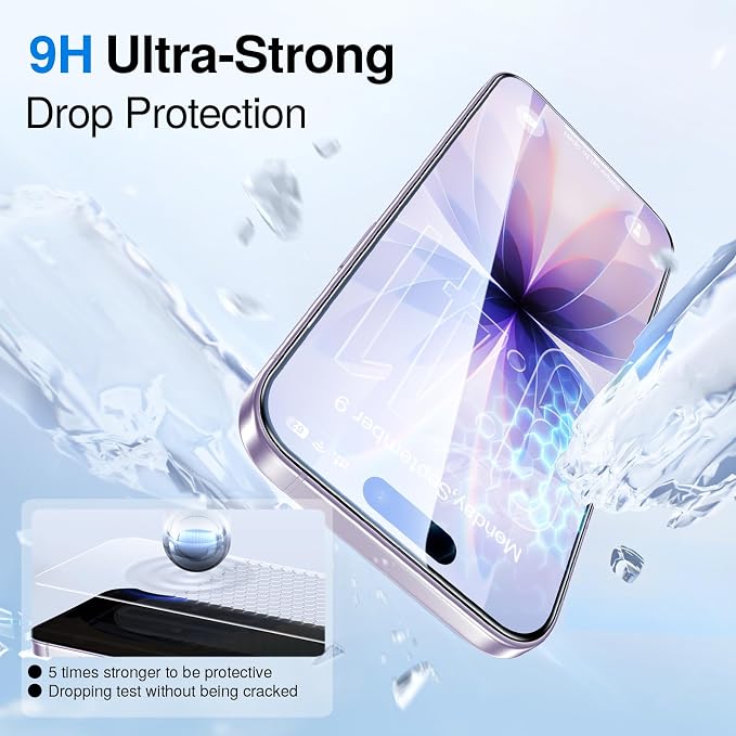 SMARTDEVIL (3+3 Pack HD Clear Screen Protector for iPhone 14 Pro Max with 3 Camera Lens Protectors 9H Tempered Glass Shatter-Resistant SmartPull Dust &amp Bubble-Free Install Frame Case-Friendly