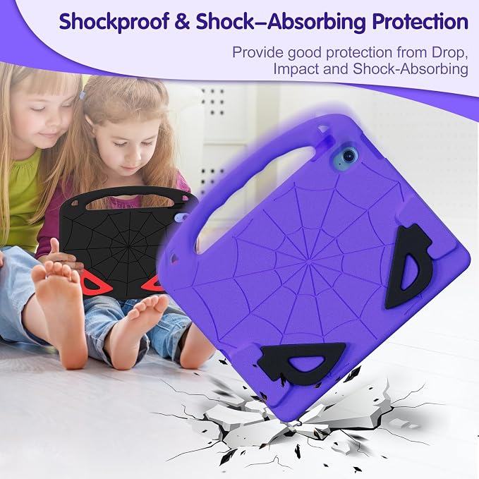 Kids Case for iPad A16 11th/ 10th Generation (2025/2022 Model) | iPad 11/ iPad 10 Full-Body Drop Protection cover with Screen Protector EVA Shockproof Handle Stand Black