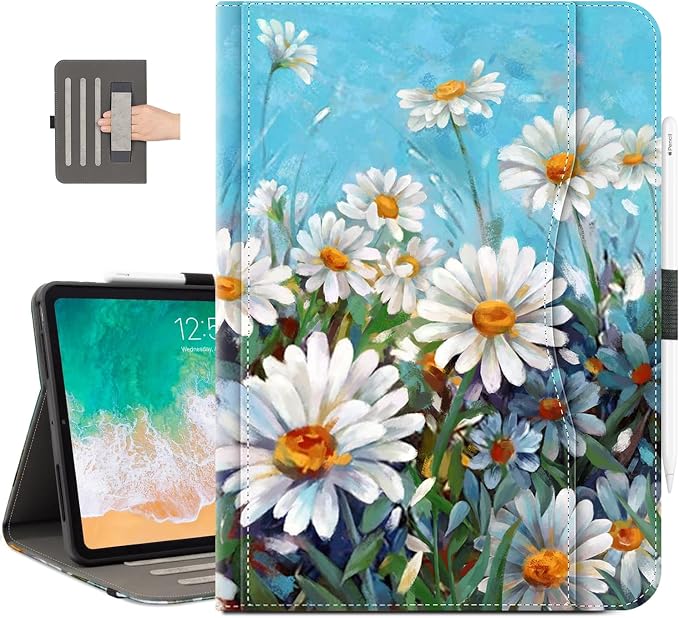 Vimorco for iPad Pro 11-inch Case M5/M4 2025/2024 for iPad Pro Case 11 Inch M5/M4 Pencil Holder/Hand Strap/Pocket/Screen Protection Band 3 Adjustable Angles Auto Sleep/Wake Beach Blue Ocean