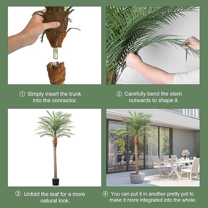 Artificial Phoenix Palm Tree 8ft Tall 2 Set – Fake Large Tropical Tree with 18 Adjustable Leaves, Outdoor Indoor Faux Sago Palm Plant for Living Room Patio Poolside Yard Decor (2, 8ft)