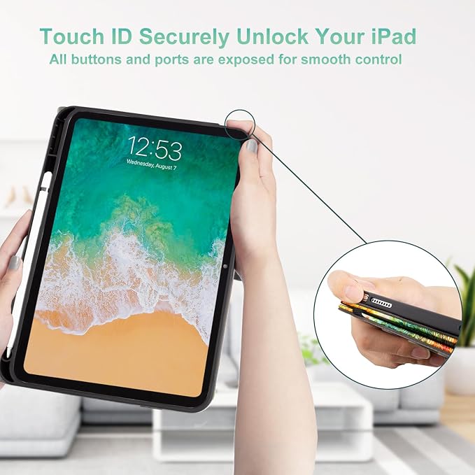 Lokigo Case for iPad (A16) 11th/10th Generation Aurora Forest | for iPad 11th-11 Inch/10th-10.9 Inch Stand Cover Pencil Holder/Hand Strap/Pocket Support Touch ID Auto Wake/Sleep
