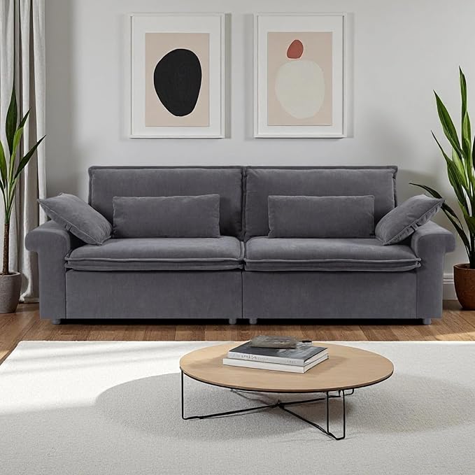 94 Inch Sofa, Oversized Couch with Wide Arms, Modern 2-Seater Sofa w/Throw Pillows, Chenille Fabric, Deep Seat Cushion, Easy Assembly, Comfy Couch for Living Room, Apartment, Office, Dark Grey