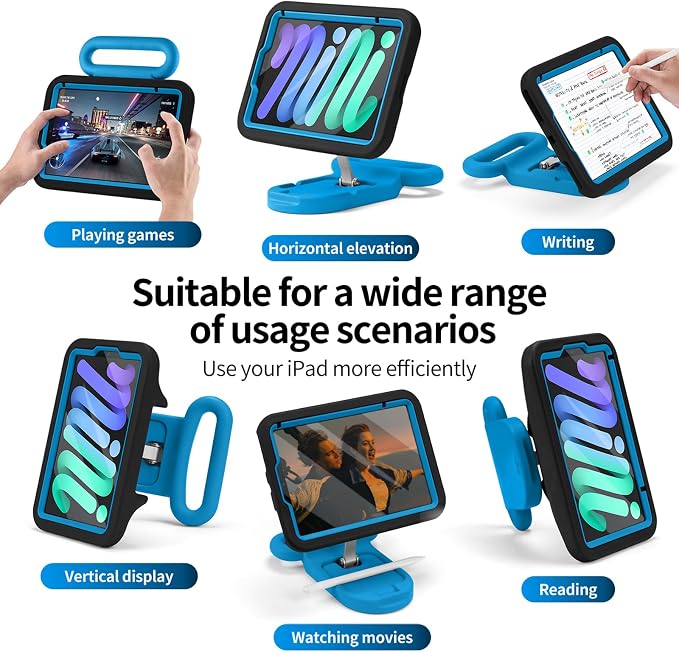 Kids Case for iPad Mini7(A17 Pro)2024/Mini 6 with Handle &amp Screen Protector | Child-Friendly Shockproof Case with Handle &amp Adjustable Portrait/Landscape Stand for iPad mini 7th 2024/6th 2021 8