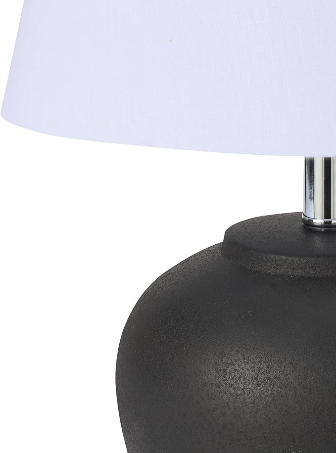 Nourison Home 20" Black Matte Ceramic Table Lamp with Fabric Shade, Bedside Nightstand Lamp for Bedroom, Living Room, Entryway