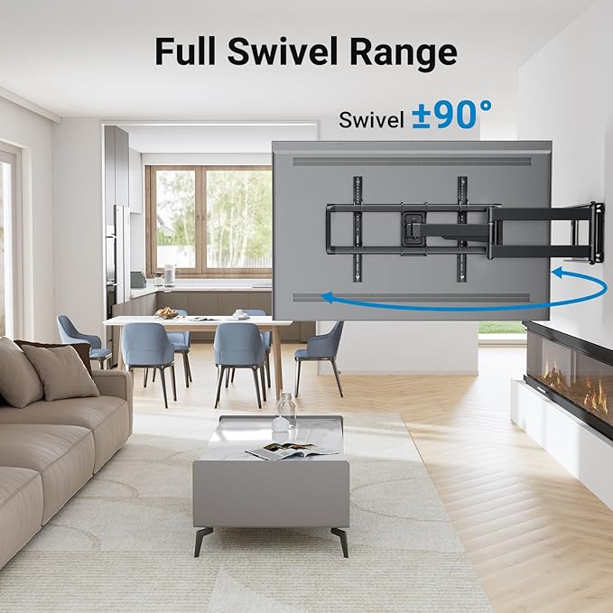 PERLESMITH Long Arm TV Wall Mount Full Motion for 37-75 inch TVs, Corner TV Mount Bracket with 27.36-inch Articulating Long Extension Arm, Swivel&Tilt, Max VESA 600x400mm up to 110lbs, 16" Wood Stud